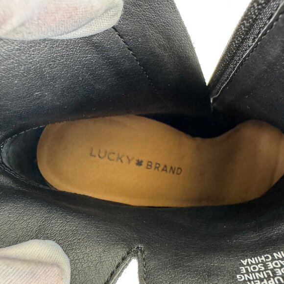 Wmns Lucky Brand Quintei Leather Zipper Western Ankle Boots Booties Sz 8.5M Blk - Picture 7 of 13